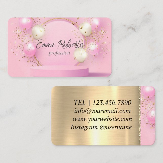 Premium Golden Pink Balloons Luxury  Business Card (Front/Back)