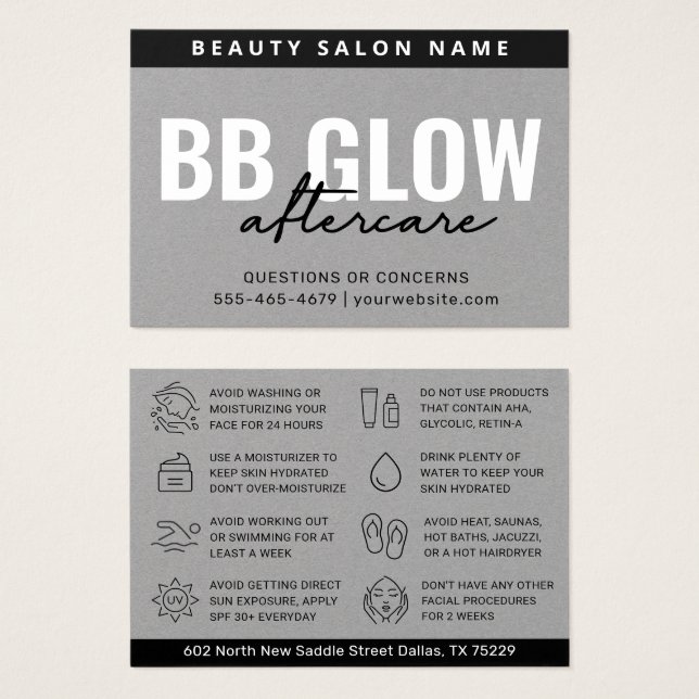Premium Grey BB Glow Facial After Care Card (Front & Back)