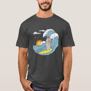 Premium Jesus Surfing - Distressed T-Shirt