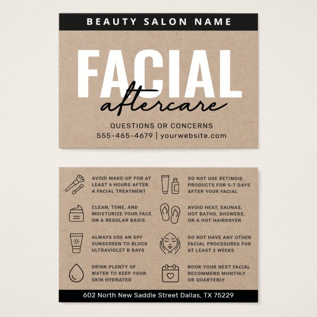 Premium Kraft Facial Aftercare Instruction Card (Front & Back)
