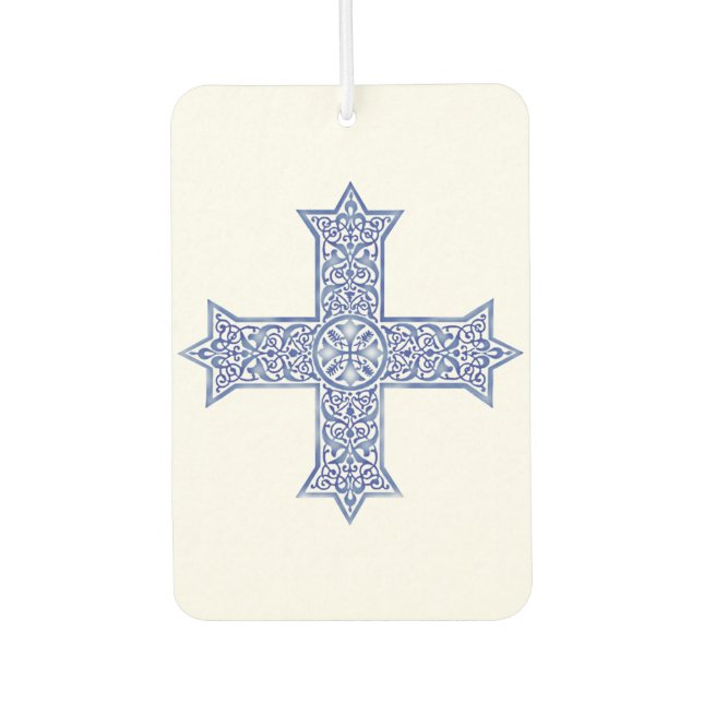 Premium Lapis Blue Coptic Cross Art Air Freshener (Front)