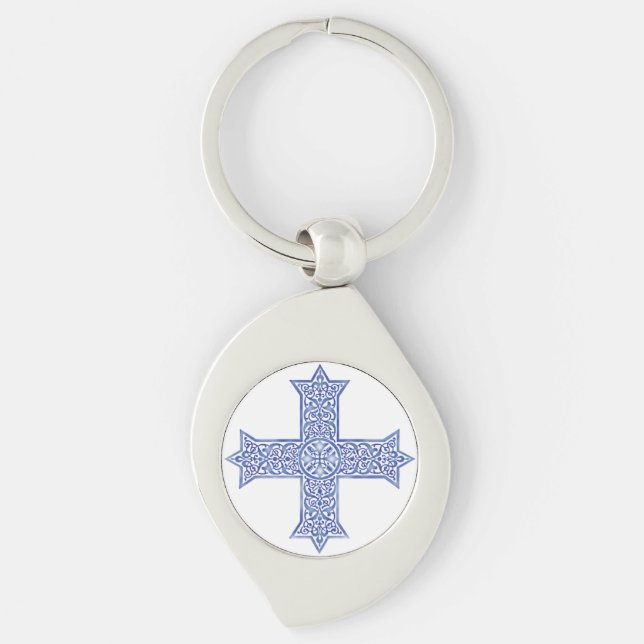 Premium Lapis Blue Coptic Cross Art Keychain (Front)