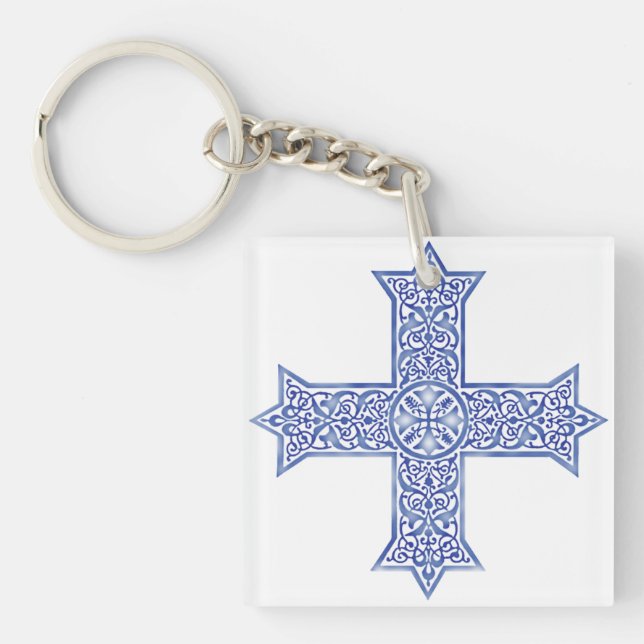 Premium Lapis Blue Coptic Cross Art Keychain (Front)
