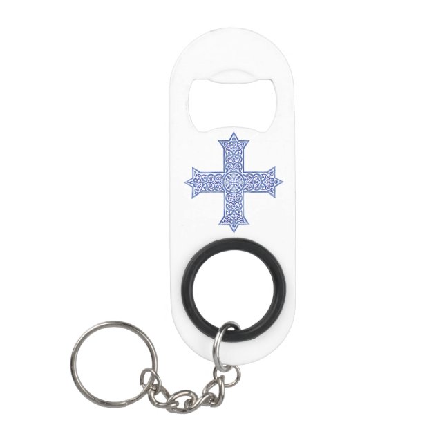 Premium Lapis Blue Coptic Cross Art Keychain Bottle Opener (Front)
