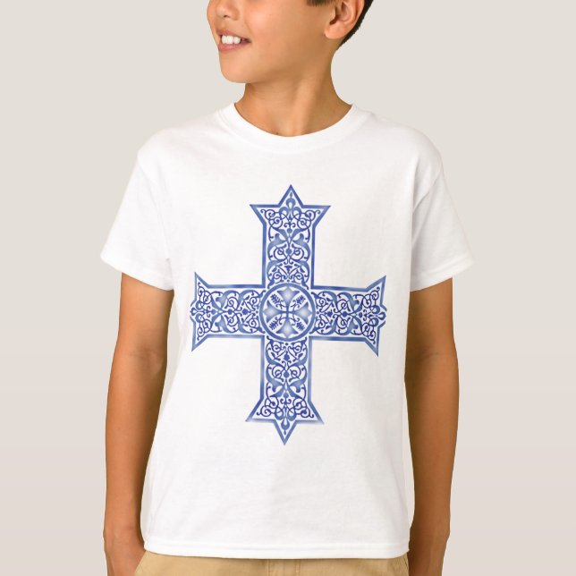 Premium Lapis Blue Coptic Cross Art T-Shirt (Front)