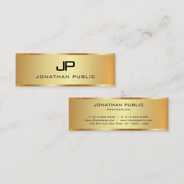 Premium Linen Faux Gold Template Monogram Initial  Mini Business Card (Front/Back)
