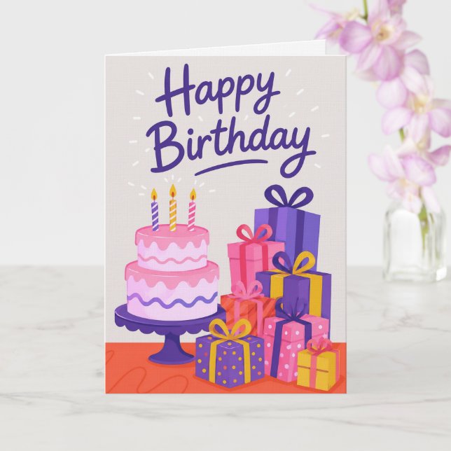 Premium Linen Happy Birthday Card (Orchid)