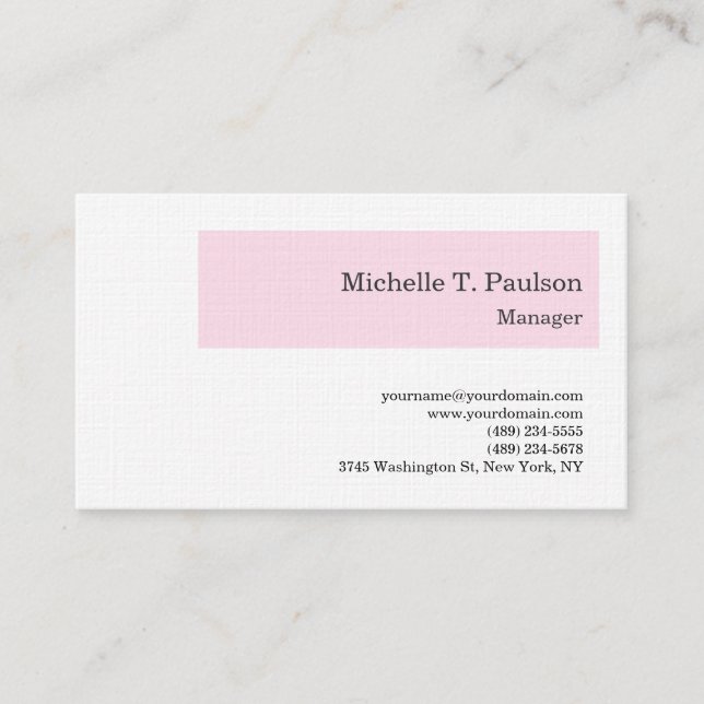 Premium Linen Minimalist Modern Pink White Business Card (Front)