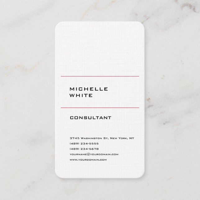 Premium Linen Minimalist Plain Simple Professional Business Card (Front)