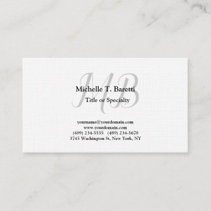 Premium Linen Modern Grey Monogram White Business Card