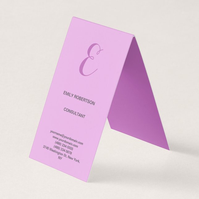 Premium Linen Monogram Initial Orchid & Lilac Business Card (Front)