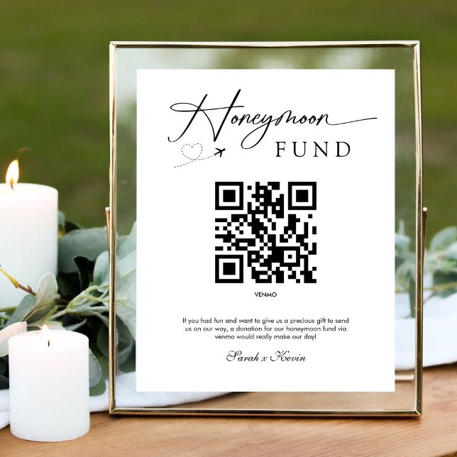 Premium Modern Honeymoon Fund QR Code Wedding Pedestal Sign (Creator Uploaded)