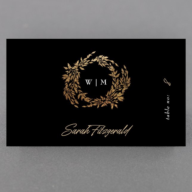 Premium Monogram Gold Crest Classic Wedding Guest Place Card (Creator Uploaded)