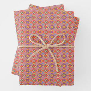 Premium Native American Geometric Floral Pattern Wrapping Paper Sheet