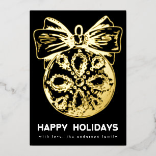 Premium Onyx Golden Ornament Photo Happy Foil Holiday Card