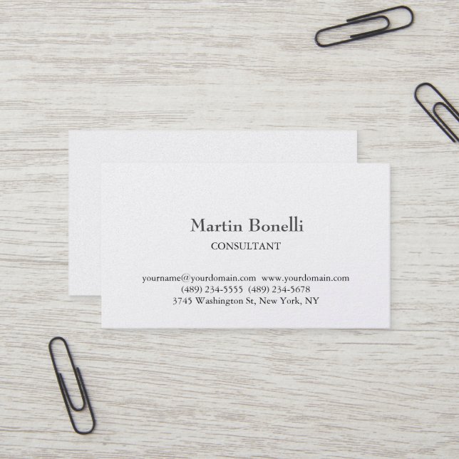 Premium Pearl Unique Classical Simple White Business Card (Front/Back In Situ)