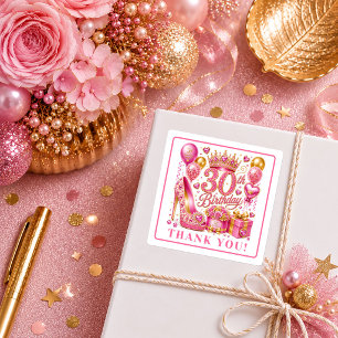 Premium Pink And Gold Sparkle 30th Birthday Sticke Square Sticker