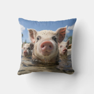 Premium Quality Bahamas Swimming Pigs Exuma Beach Throw Pillow