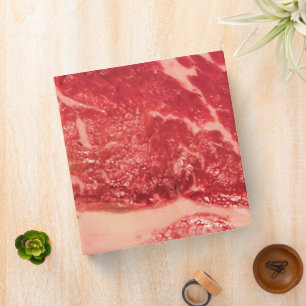 Premium Raw Red Meat Marbled Steak Macro Photo Binder