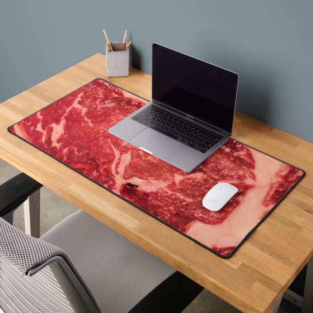 Premium Raw Red Meat | Marbled Steak Macro Photo Desk Mat (Office 2)