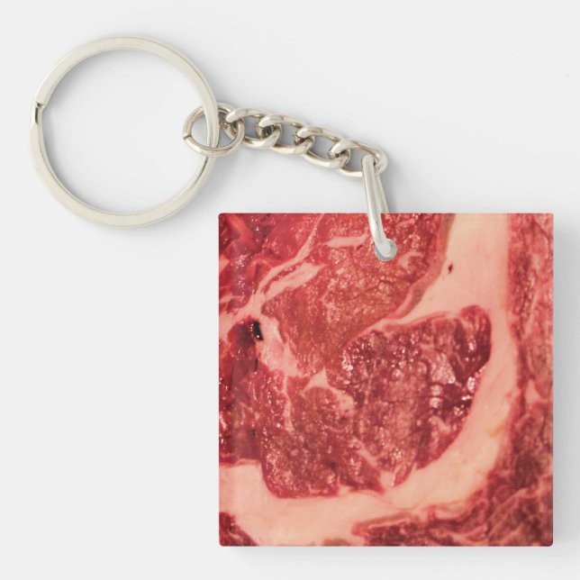 Premium Raw Red Meat | Marbled Steak Macro Photo Keychain (Front)