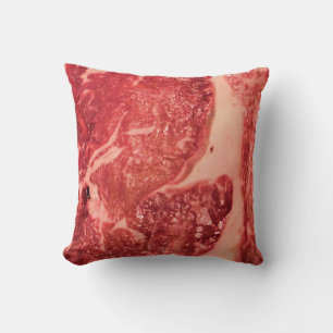 Premium Raw Red Meat   Marbled Steak Macro Photo Throw Pillow