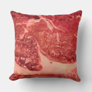 Premium Raw Red Meat Marbled Steak Macro Photo Throw Pillow