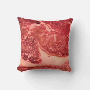 Premium Raw Red Meat   Marbled Steak Macro Photo Throw Pillow