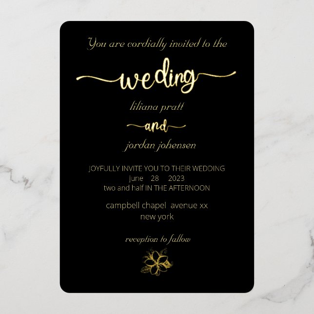 Premium Real Gold Elegant Monogram Black  Foil Inv (Front)