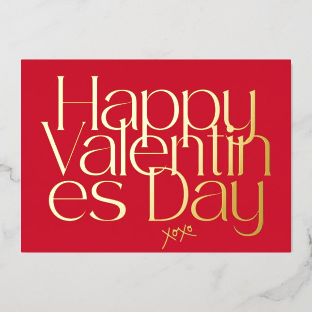 PREMIUM RED MODERN XOXO HEART VALENTINES DAY GOLD FOIL HOLIDAY CARD (Front)