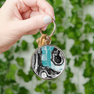 Premium Round Large Surface Current Abstract Flow  Keychain