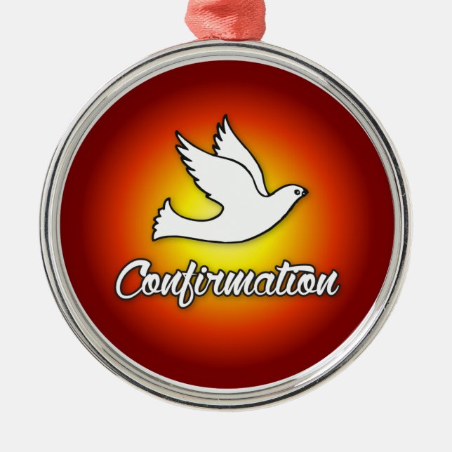 Premium Round Ornament, Confirmation, Dove, Red Metal Ornament (Front)