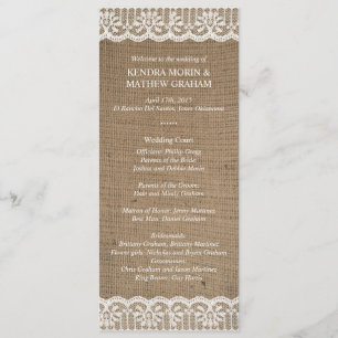 Premium Rustic Burlap Lace Wedding Programs 4x9.25
