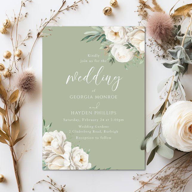 Premium Sage & White Floral Wedding  Invitation (Creator Uploaded)