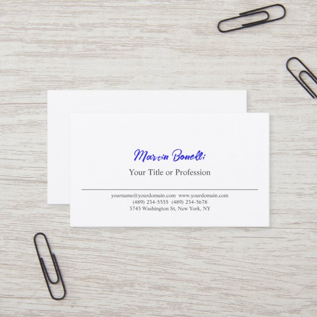Premium Silk Black & White Blue Professsional Business Card (Front/Back In Situ)