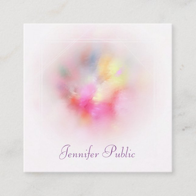 Premium Silk Finish Modern Colourful Abstract Art Square Business Card (Front)