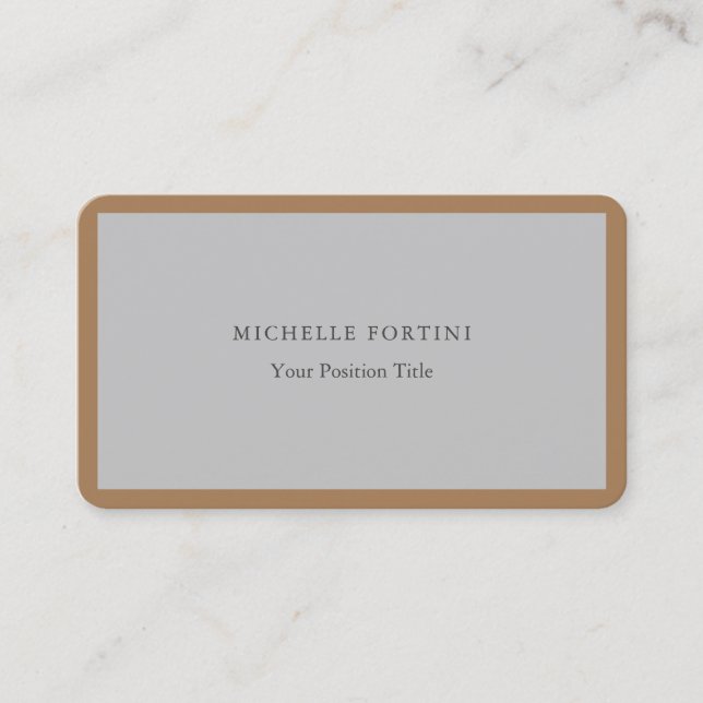Premium Silk Minimalist Professional Grey Brown Business Card (Front)