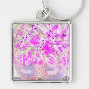 Premium Square Keychain, Large Pink Floral! Keychain