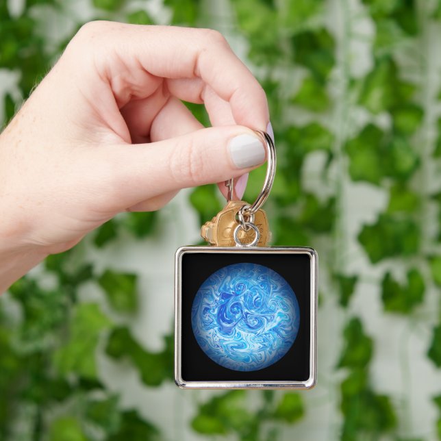 Premium Square, Large Calm Tide Fluid Art Keychain (Hand)