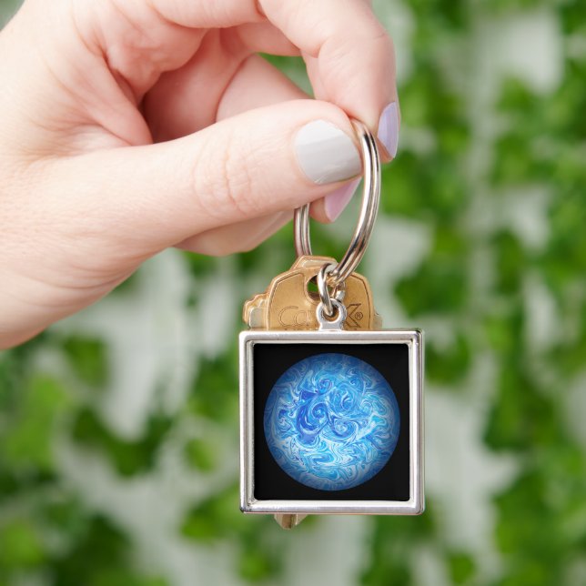 Premium Square, Small Calm Tide Fluid Art Keychain (Hand)