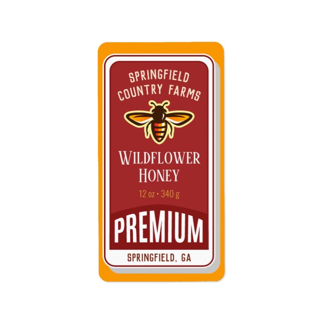 Premium Wildflower Honey Gold Food Product Label (Front)