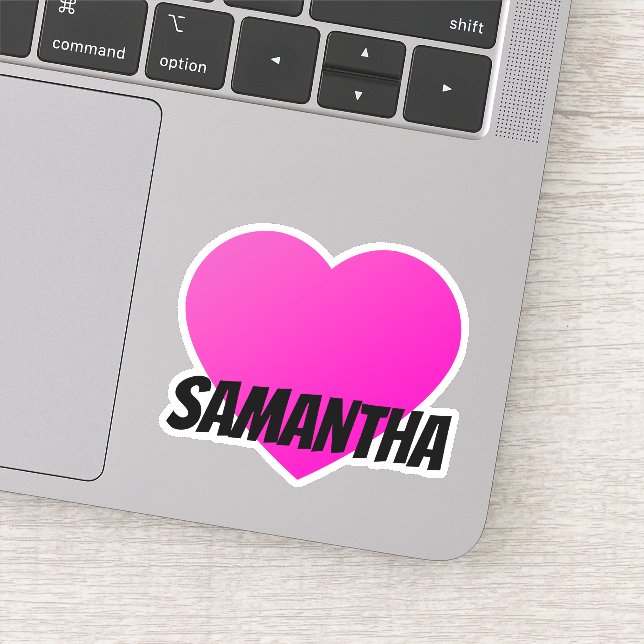 Prénom du coeur rose avec Sticker en texte noir (Détail)