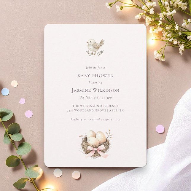 prep the nest pink watercolor minimal baby shower invitation (Creator Uploaded)