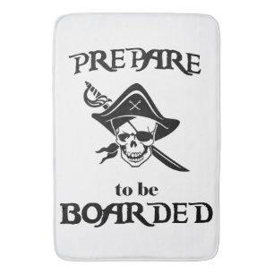 Prepare to be Boarded Black Pirate Skull and Sword Bath Mat