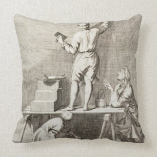Preparing a wall for fresco painting (engraving) throw pillow