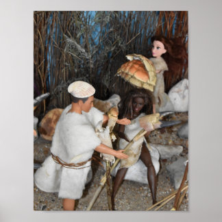 Preparing for a prehistoric hunt. poster