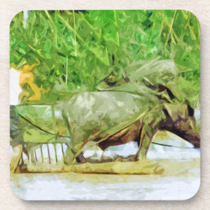 Preparing Rice Fields With Oxen Abstract Coaster