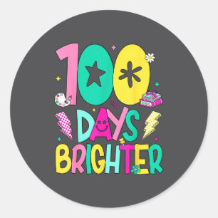 Preppy 100 Days Brighter Happy 100th Day Of School Classic Round Sticker