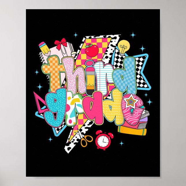 Preppy 3rd Grade Dream Team Back To School Teacher Poster (Front)