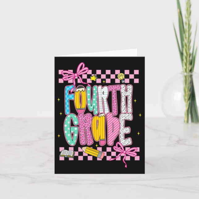 Preppy 4th Grade Back To School First Day Of Fourt Card (Front)